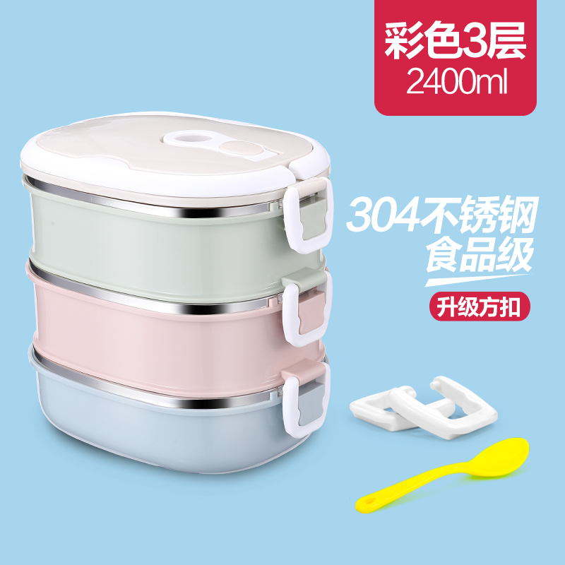 304不銹鋼材質時尚彩色3層便當盒